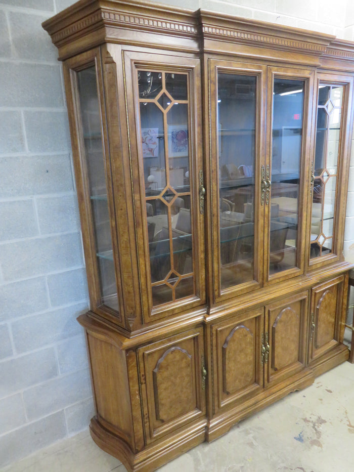 74"W Large 1-Piece Wooden China Cabinet with Glass Doors