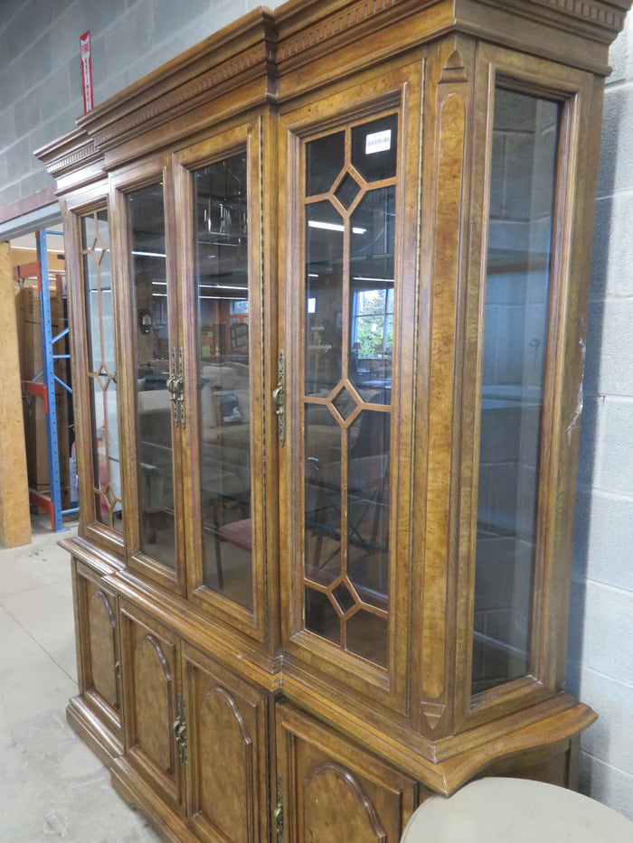 74"W Large 1-Piece Wooden China Cabinet with Glass Doors
