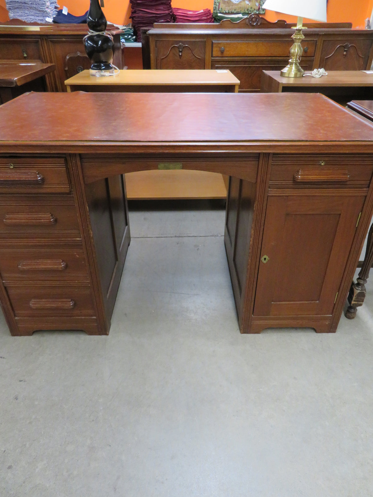 Double Pedestal Desk with Leather Top