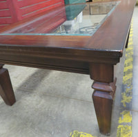 Dark Wood Coffee Table with Glass Top