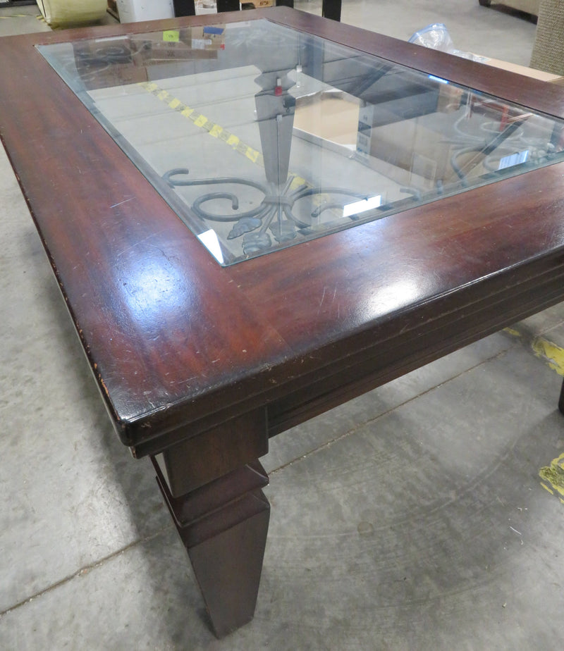 Dark Wood Coffee Table with Glass Top