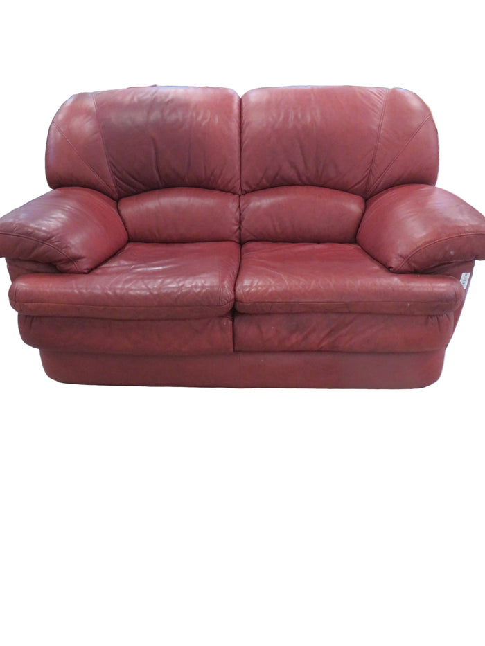 64"W Brown Leather Love Seat