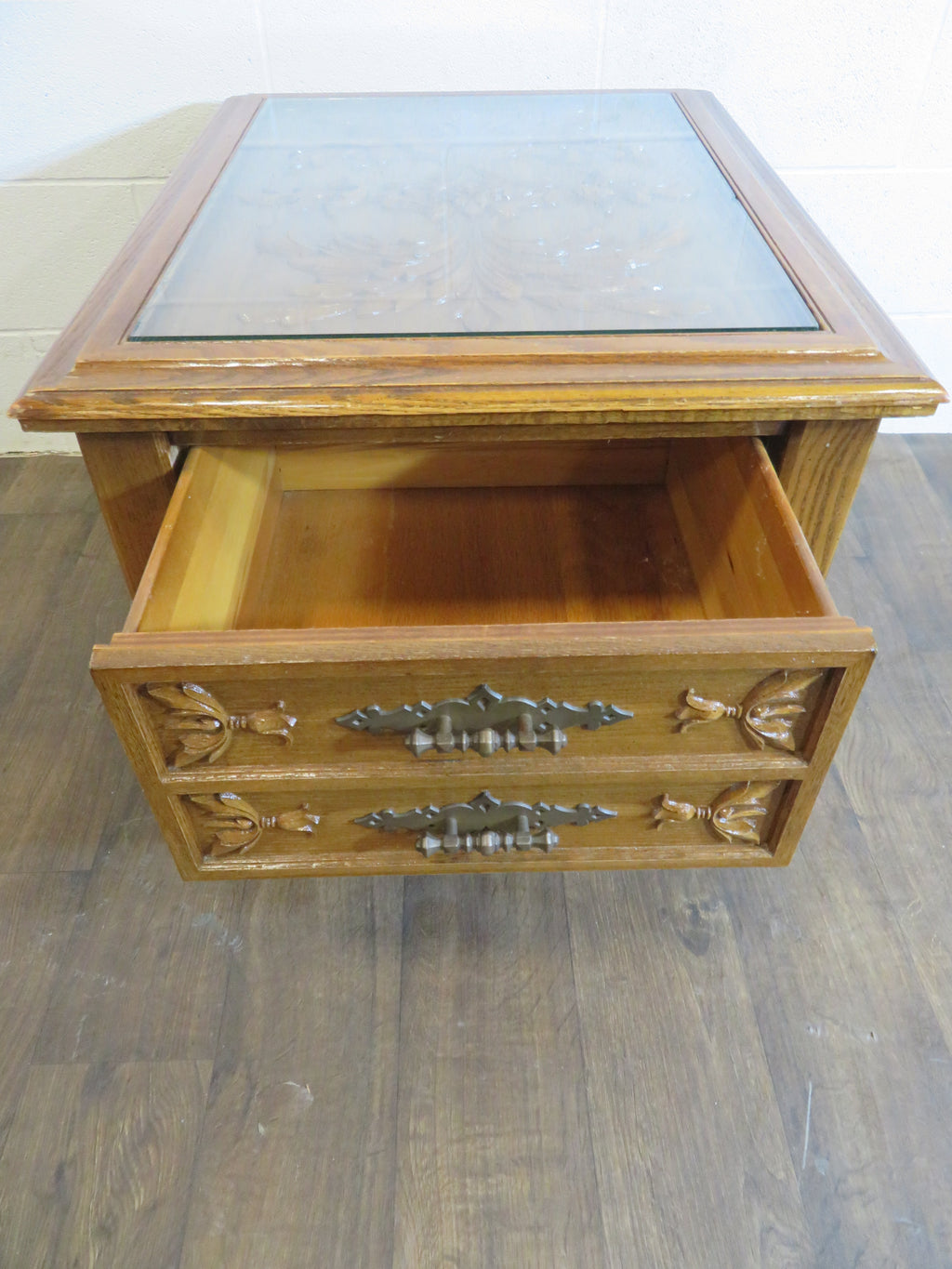 1-Drawer Side Table with Glass Top