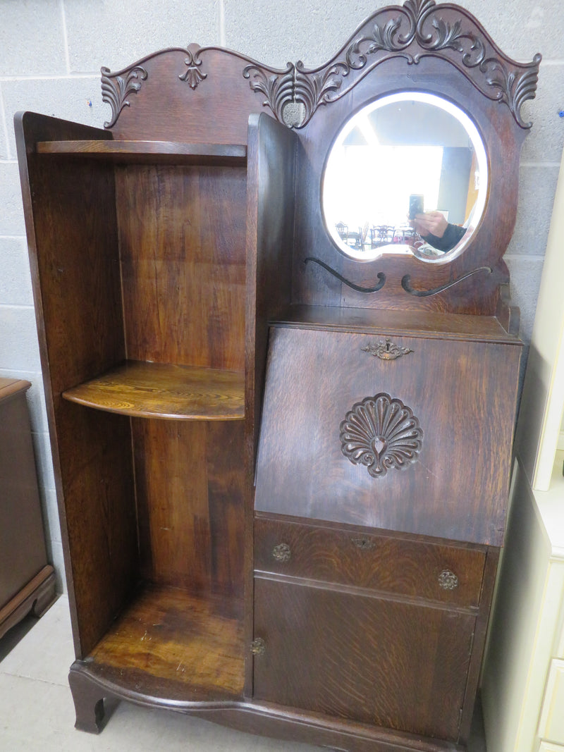 Antique Hallway Shelving Unit with Mirror