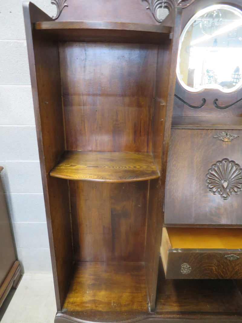 Antique Hallway Shelving Unit with Mirror