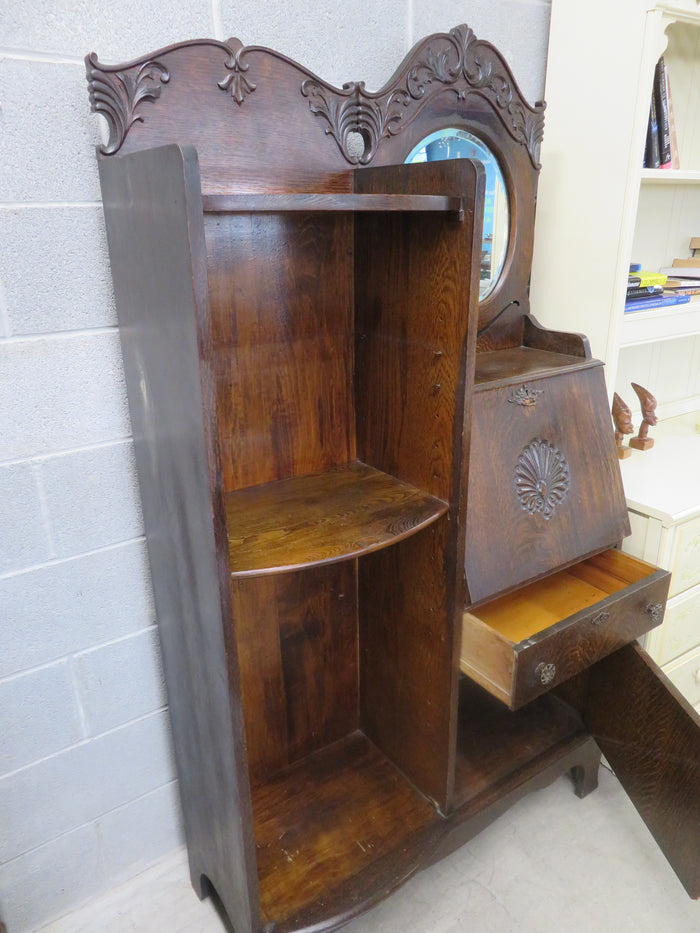 Antique Hallway Shelving Unit with Mirror