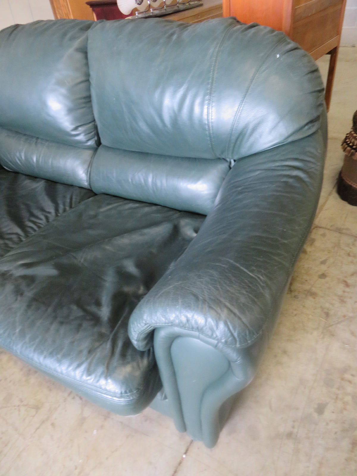 Love Seat in Green Leather