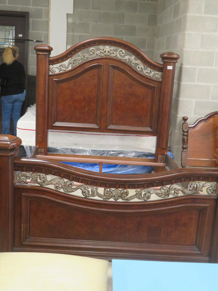 66"W Antique Wooden Bed Frame - Queen
