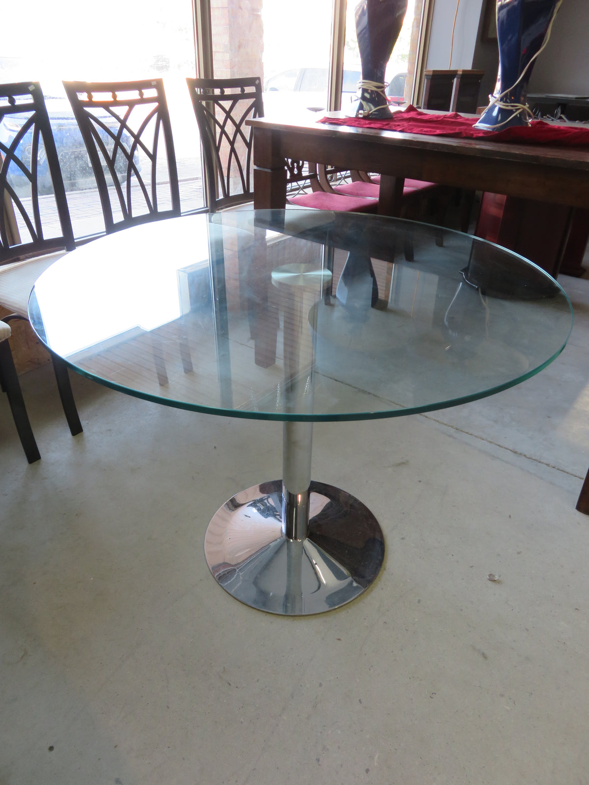 Round Glass Table with Metal Base