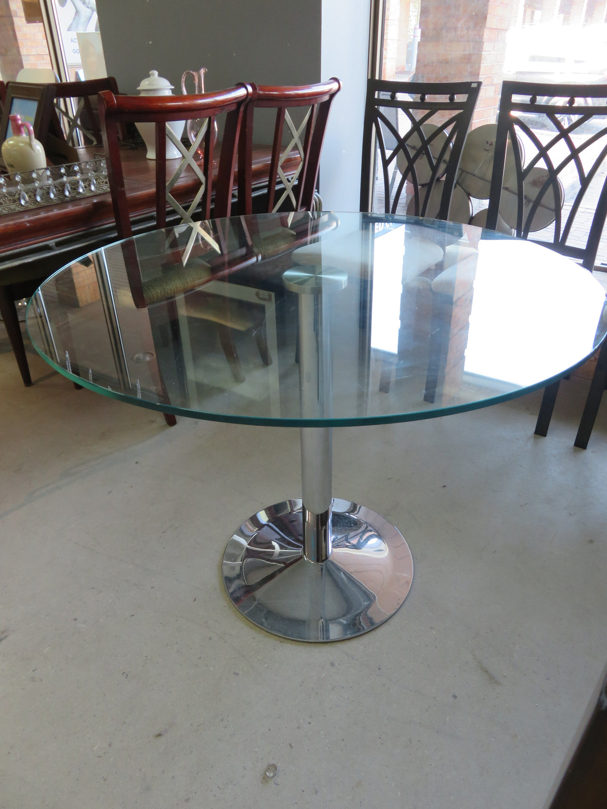 Round Glass Table with Metal Base