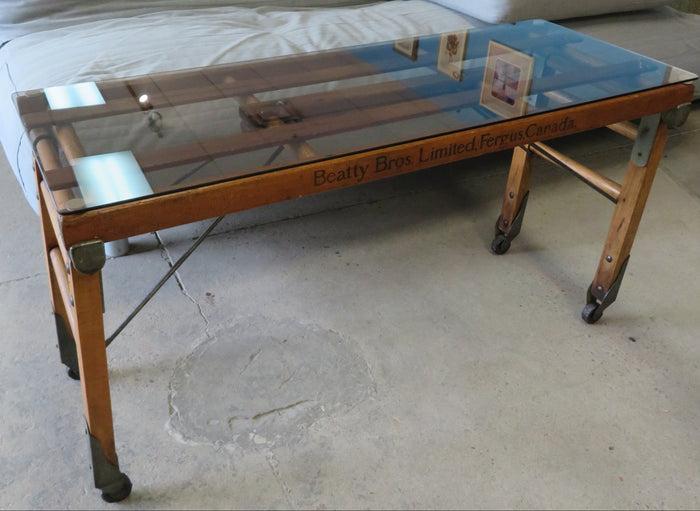Repurposed Antique Folding Table with Glass Top