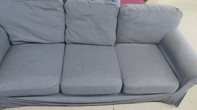 Grey fabric three-seat sofa