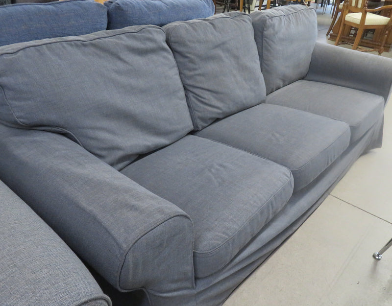 Grey fabric three-seat sofa