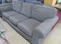 Grey fabric three-seat sofa