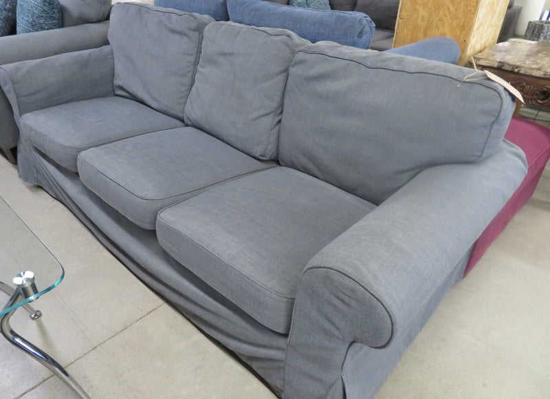 Grey fabric three-seat sofa