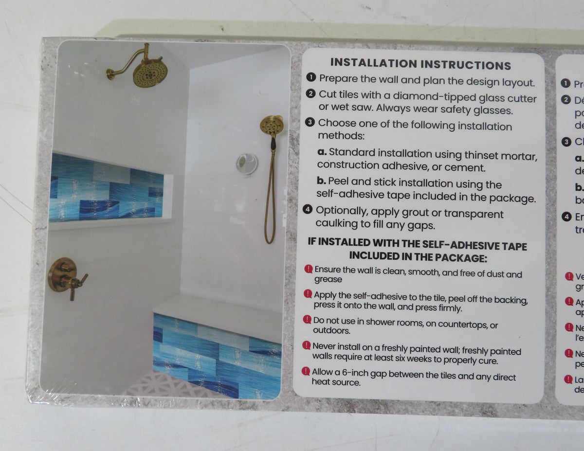 LuxySplash Shades of Blue Textured Glass Subway Wall Tile 4" x 12" (3 Pieces, 1 Sq. Ft./Pack)