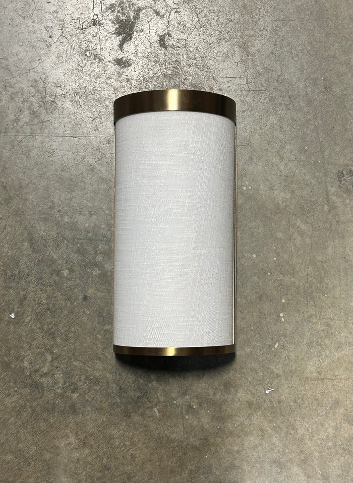 Brushed gold Cylinder Wall light with Linen Shade