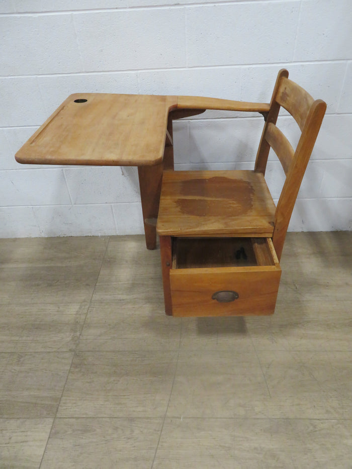 Vintage School Desk in Pine with Drawer