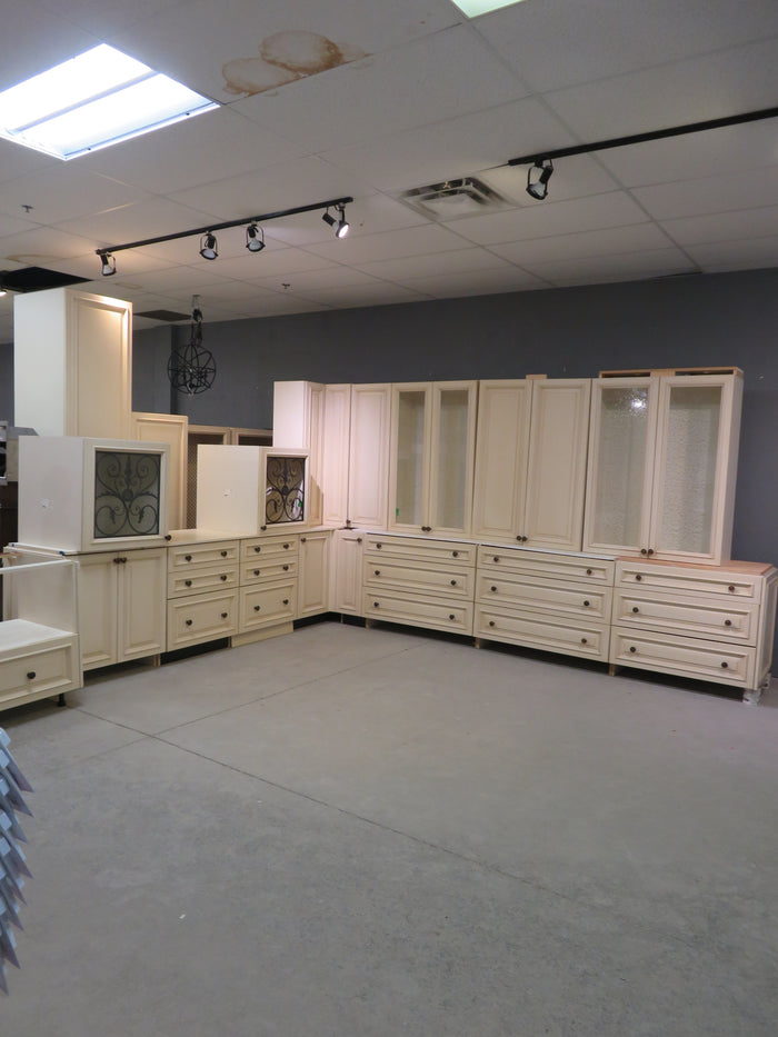 Antique Cream-Colored Kitchen Cabinet Set