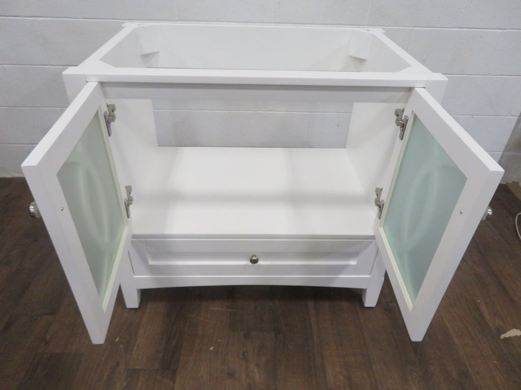 35 inch Matt White Bathroom Vanity with Glass Doors