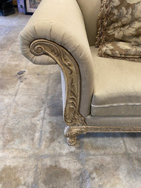 Beige French Provincial Camelback Sofa