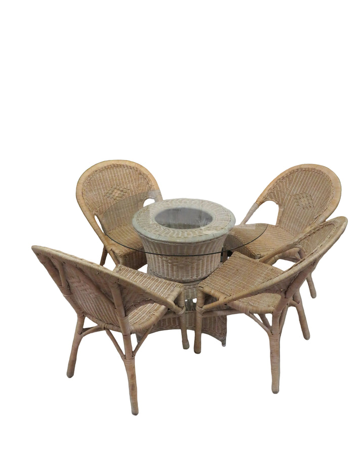 Vintage Wicker Dining Set w/ 4 Chairs