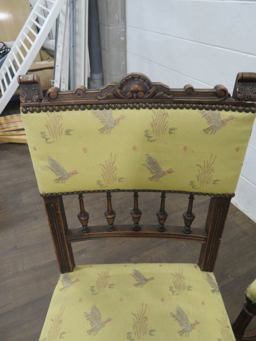 Set of Four Vintage Wood Chairs with Carved Features