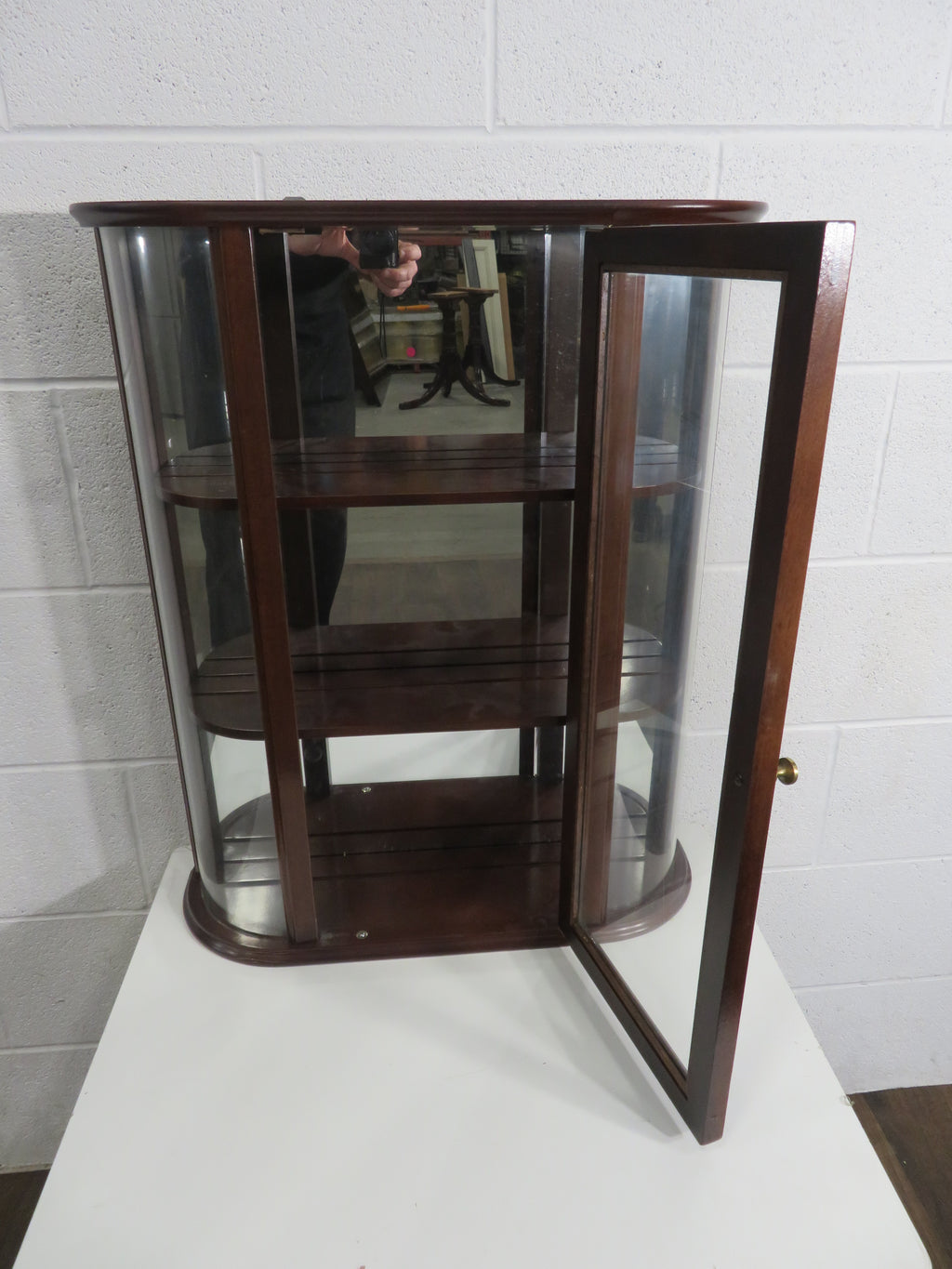 Small Wooden Display Cabinet with Mirrored Back