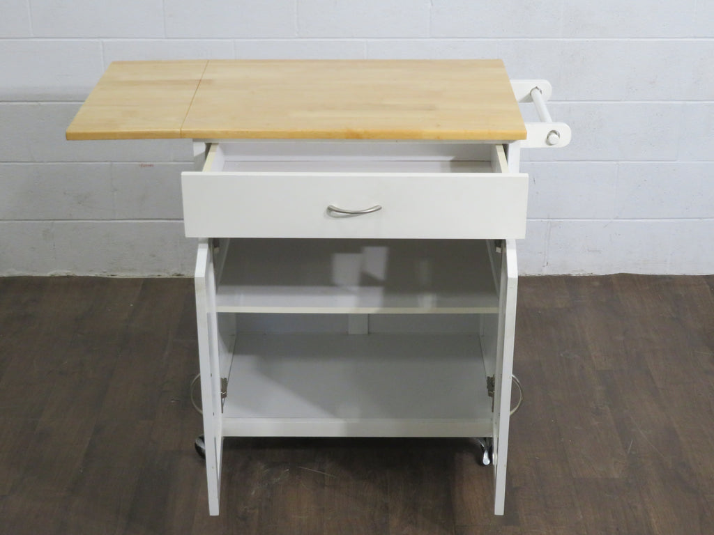 Mobile Kitchen Island with Wood Top and Paper Towel Holder