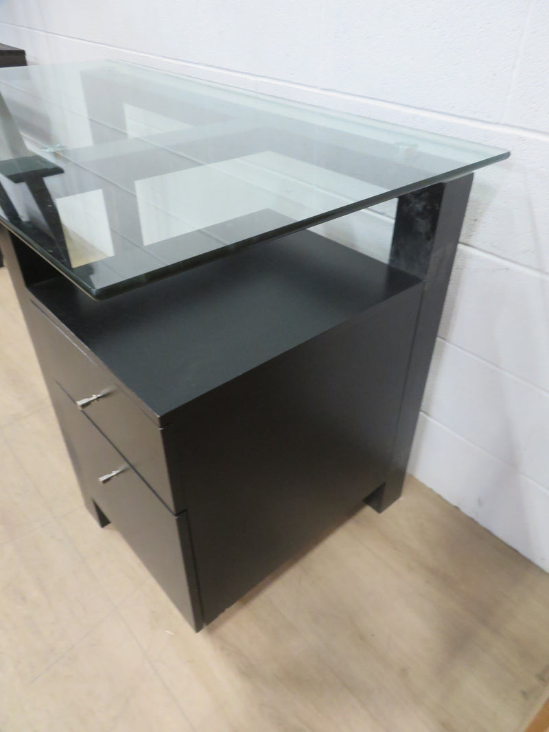 Single Pedestal Desk with Two Drawers and Glass Top