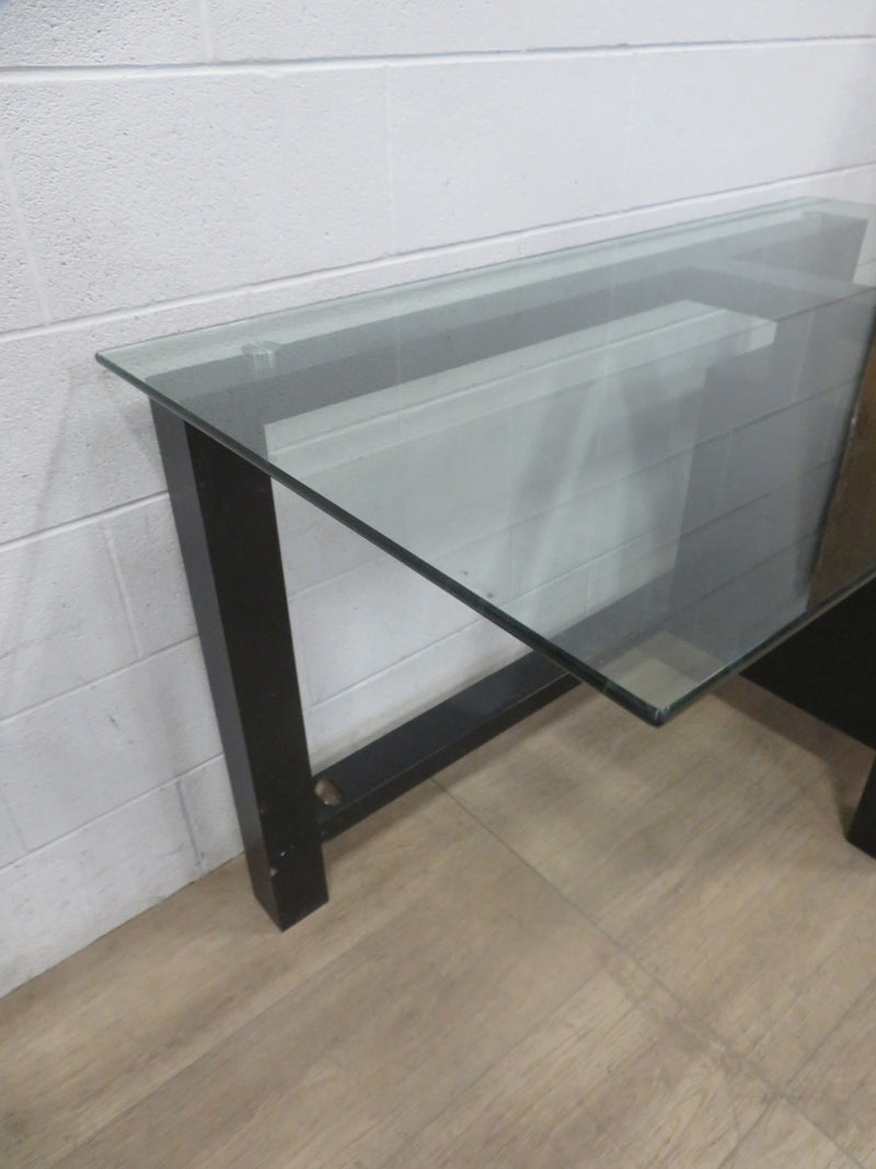 Single Pedestal Desk with Two Drawers and Glass Top