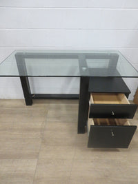 Single Pedestal Desk with Two Drawers and Glass Top