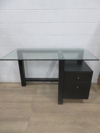 Single Pedestal Desk with Two Drawers and Glass Top