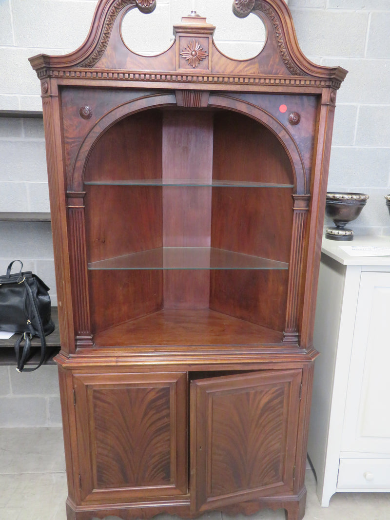 Solid Wood Corner Cabinet with Glass Shelves