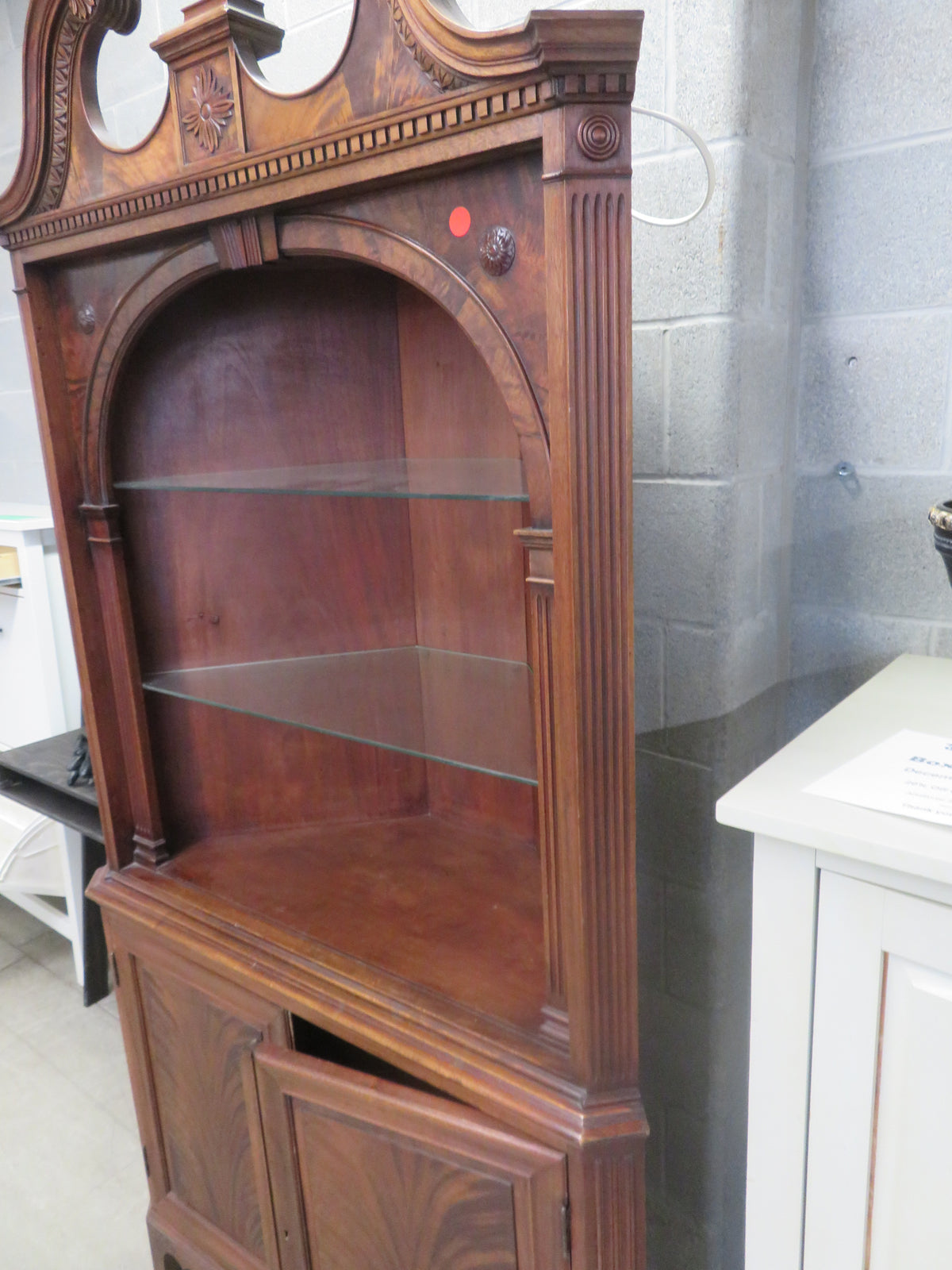 Solid Wood Corner Cabinet with Glass Shelves