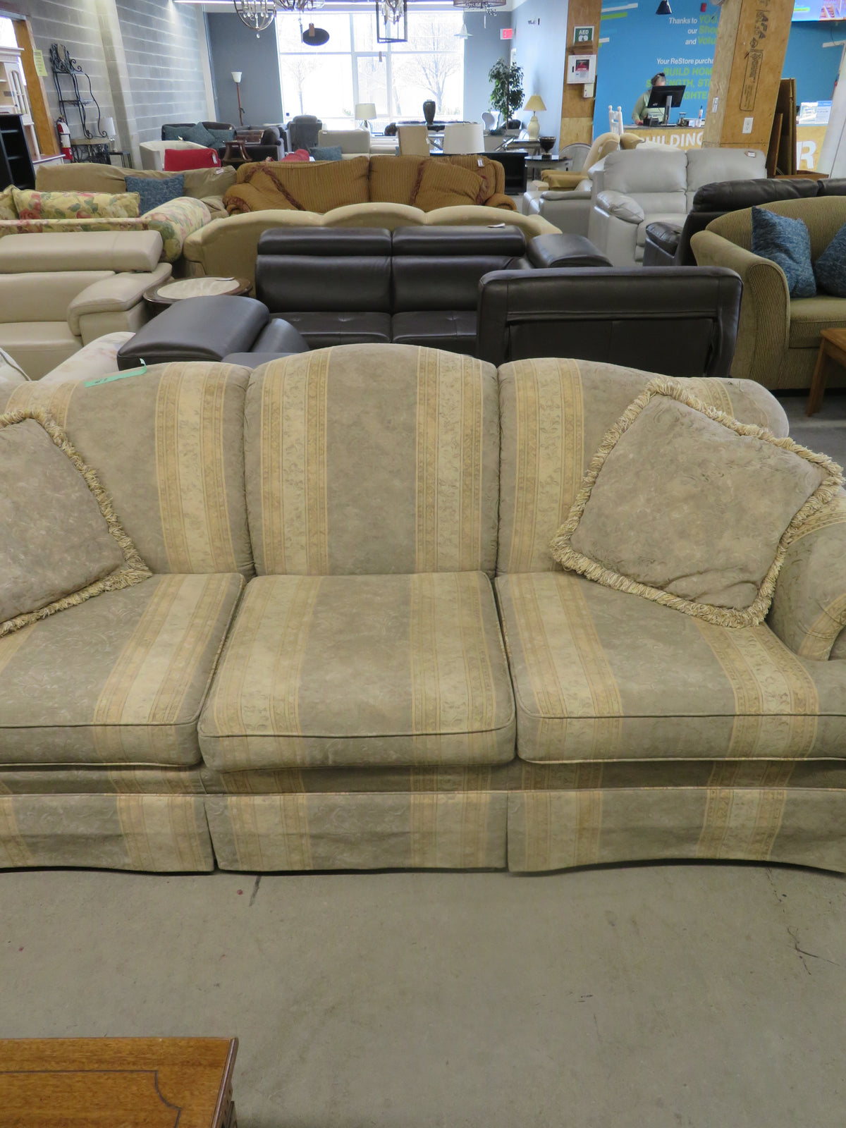 3-Seat Sofa in Gray Striped Fabric