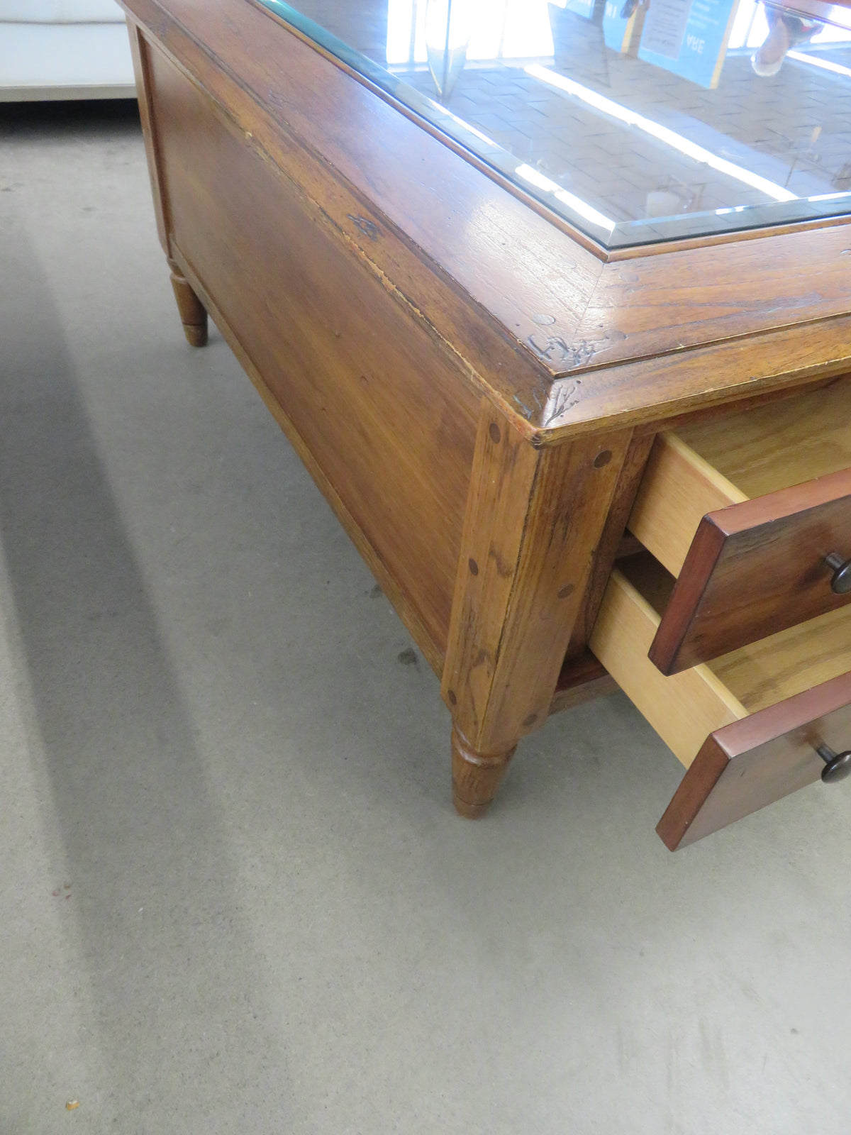 Square Wood and Glass Coffee Table with Four Drawers