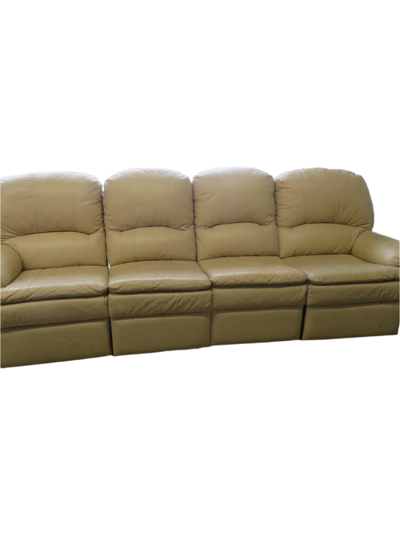 4-Seater Manual Recliner Sofa in Beige Leather