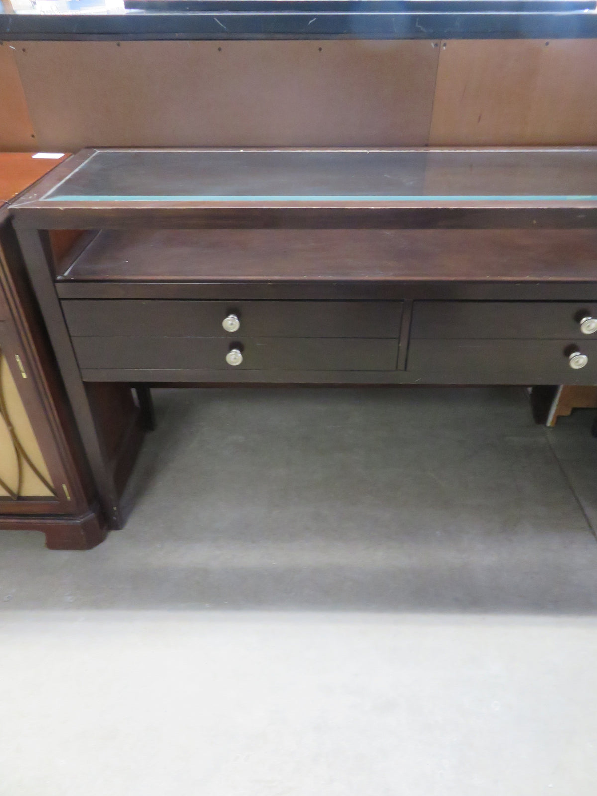 Wooden Sofa Table with Two drawers and Glass Top