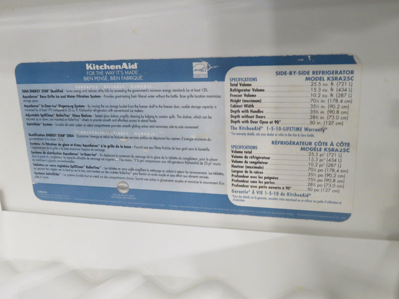 KitchenAid Superba 25.5 cu. ft. Side-by-Side Refrigerator and Freezer