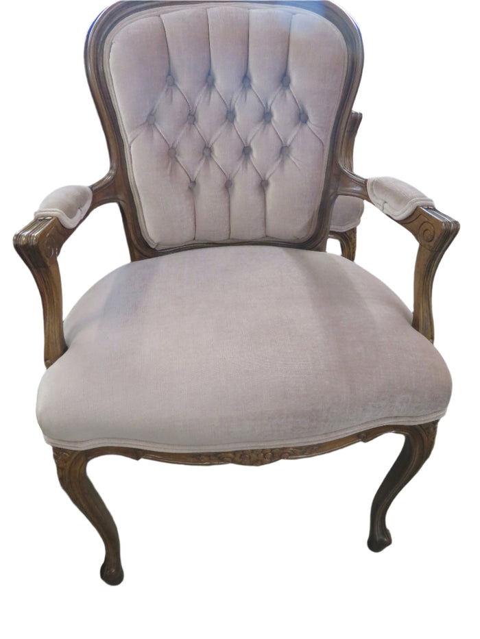 Beige Arm Chair with Wooden Arms