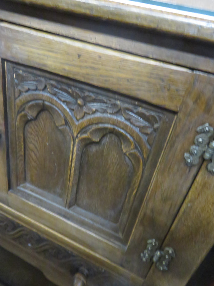 Small Vintage Solid Wood Side Board with Glass Top