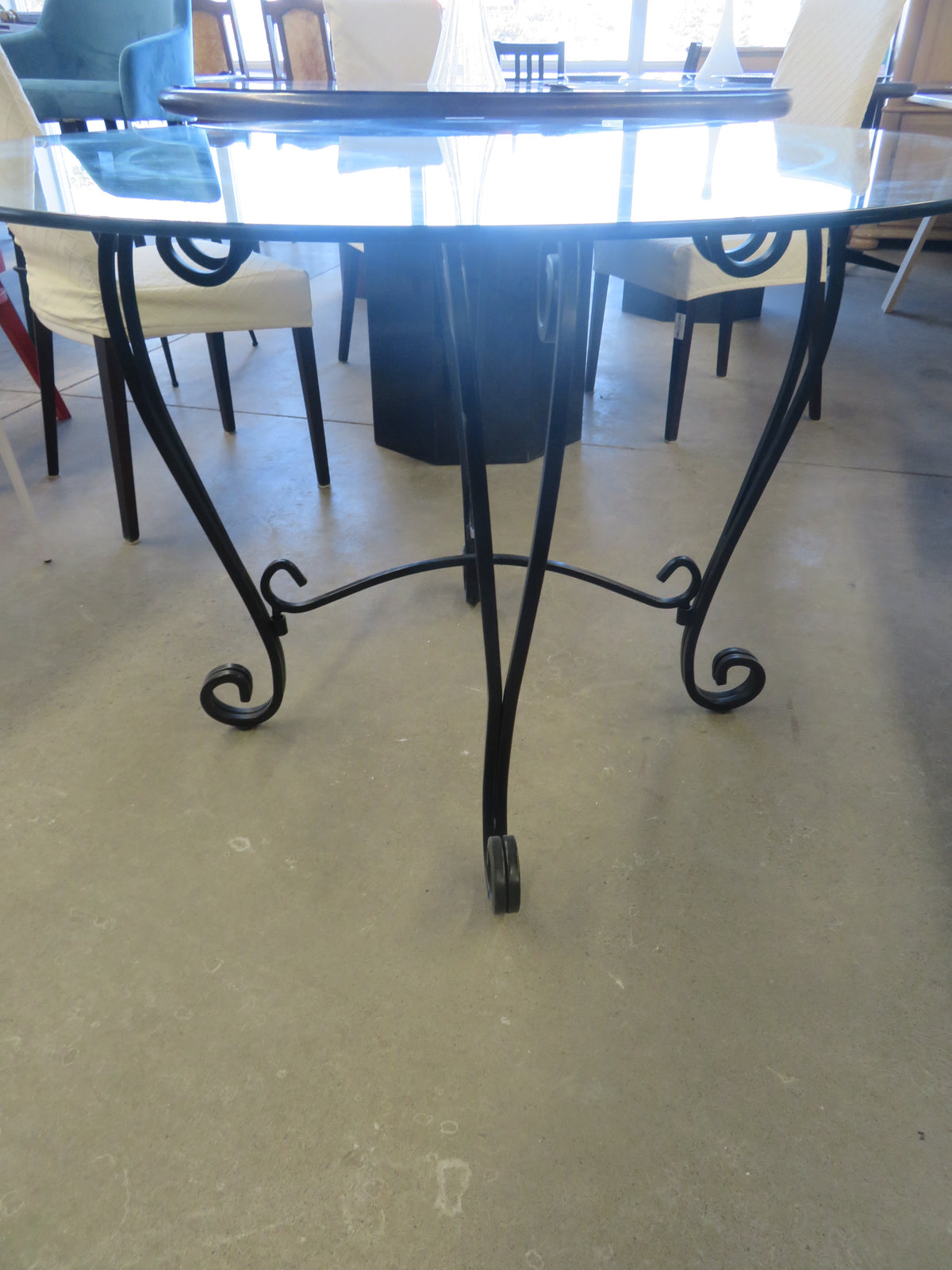 Patio Table - Glass Top on Wrought Iron Base