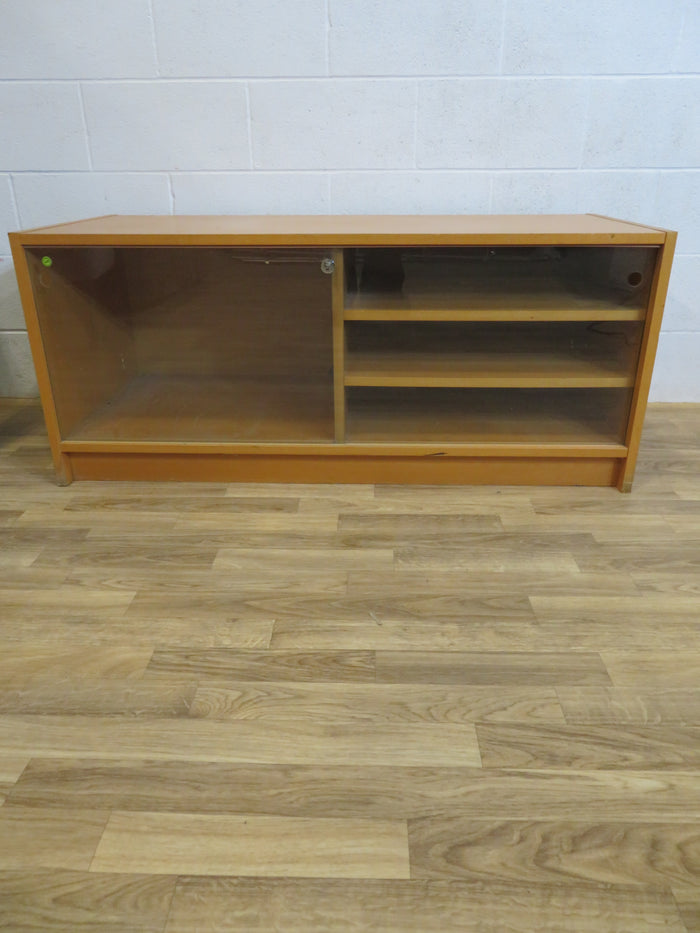 Wooden TV Stand with Sliding Glass Doors