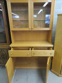 One Piece Oak Side Board and Upper Cabinet