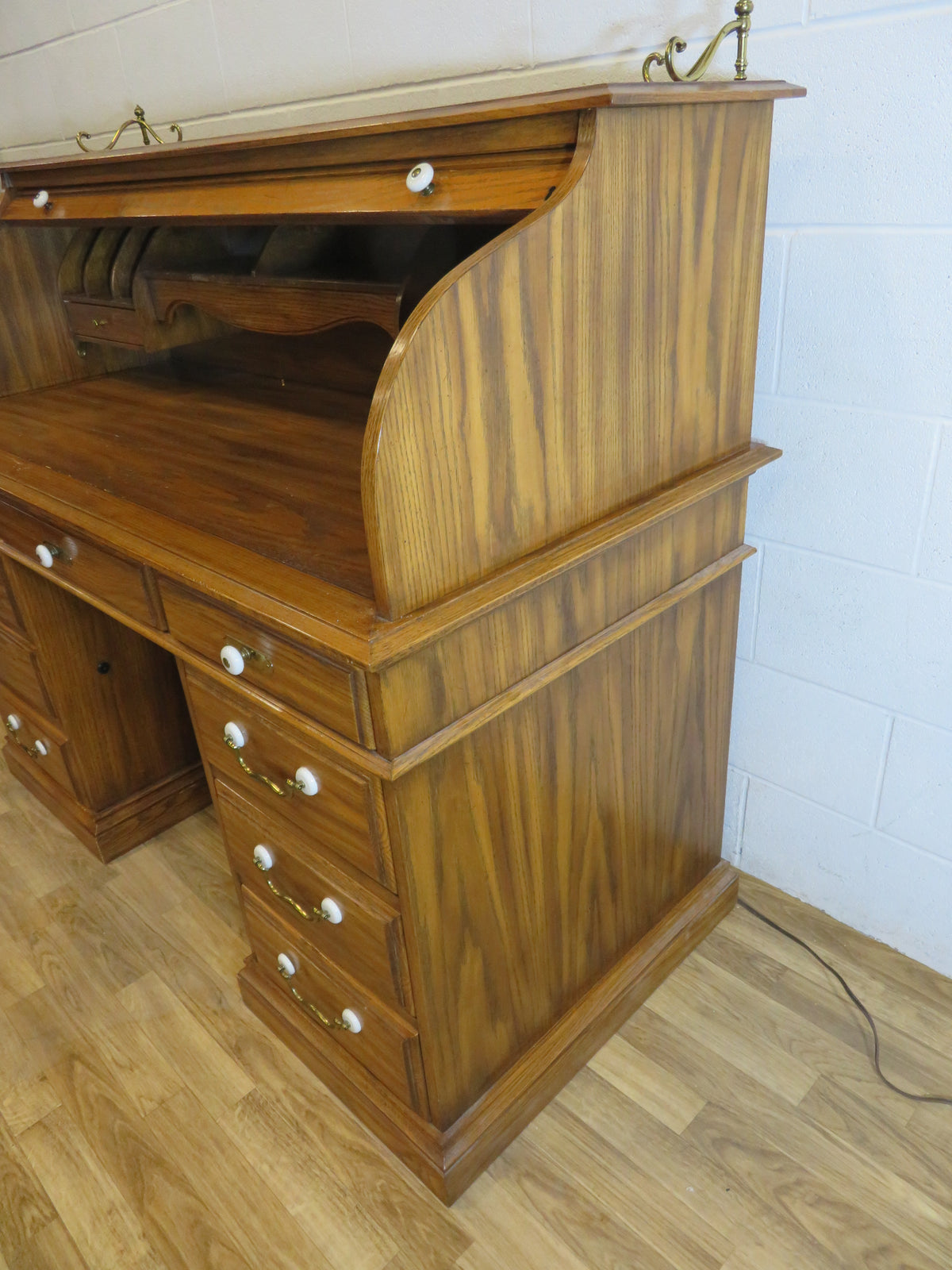 Wooden Double Pedestal Roll Top Desk