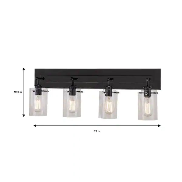 Regan 4-Light Bathroom Vanity Light in Espresso Bronze with Clear Glass Shades, 29.13-Inch