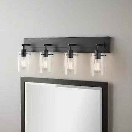 Regan 4-Light Bathroom Vanity Light in Espresso Bronze with Clear Glass Shades, 29.13-Inch