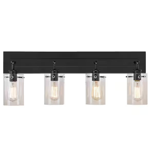 Regan 4-Light Bathroom Vanity Light in Espresso Bronze with Clear Glass Shades, 29.13-Inch