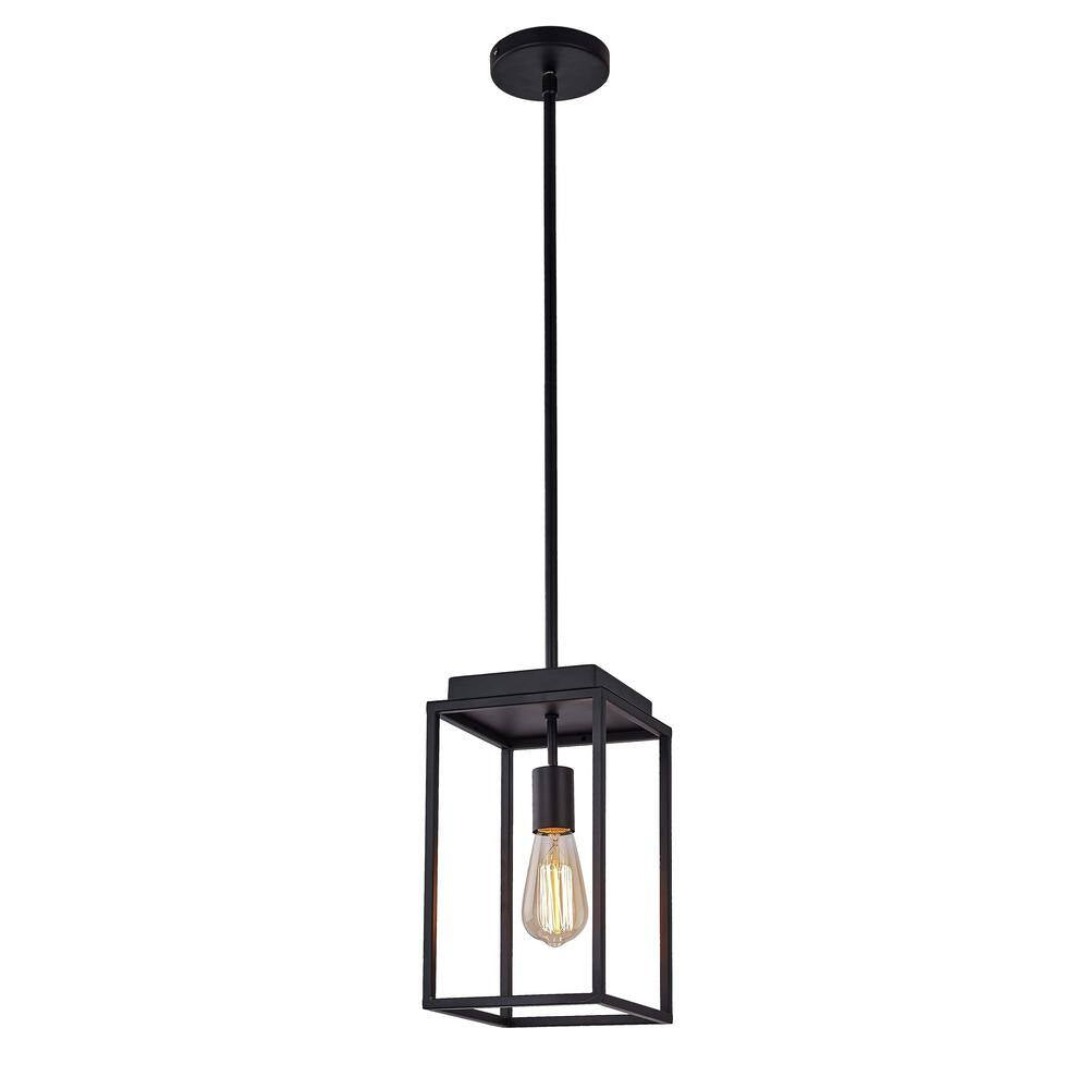 Industrial Cage Pendant Light – Black Frame, Adjustable Hanging Length (26” to 48.5”)